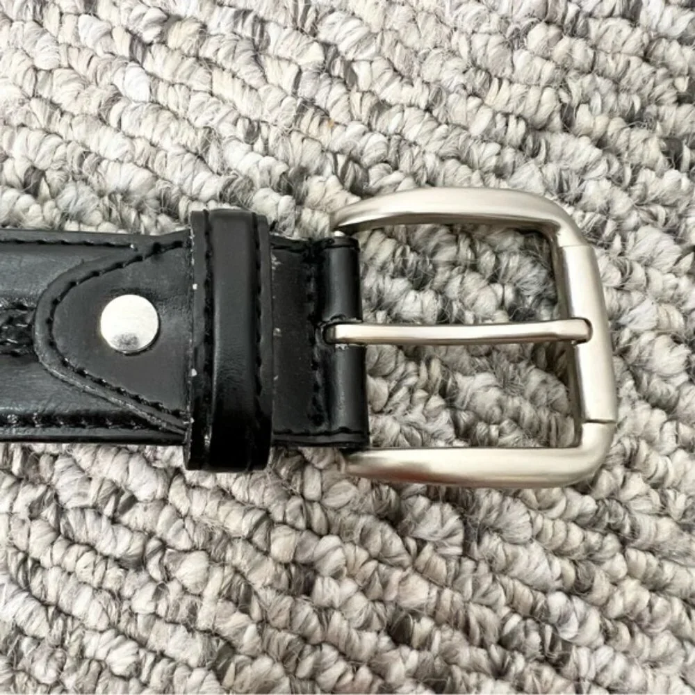 Black Italian leather belt square buckle 36-38